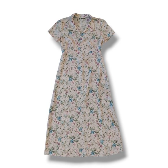 Vintage Maurices Floral Maxi Dress Pink 90s Short Sleeve Boho Summer Size 11 - Picture 1 of 12